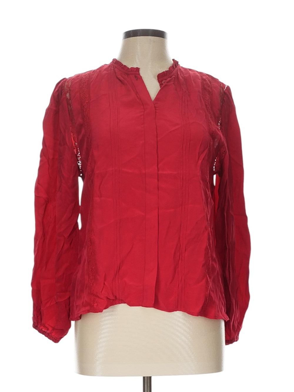 J. Crew Lace Trim Pintuck Top in Crepe de Chine Size 10 Red Office Christmas NWT